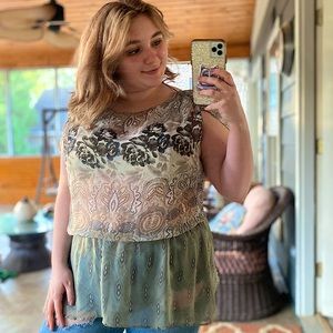 Free people sheer floral paisley print tie blouse